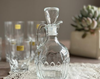 Vintage glass decanter, vodka cognac liqueur decanter, Glass pot with stopper, Barware kitchenware, mid century vintage