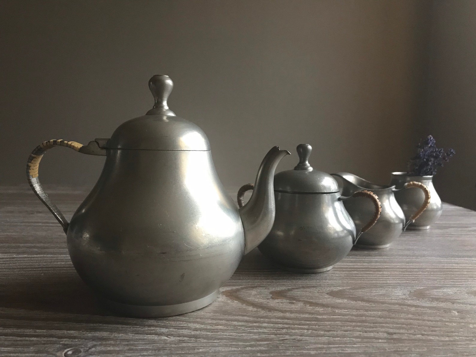Vintage Pewter Tea Coffee Service Set Pewter Tea Kettle Pot Etsy
