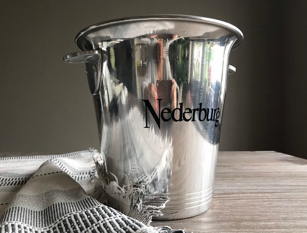 Secchiello Per Ghiaccio In Vimini Metallico Isolato 3 Quarti - Doppia Parete In Acciaio Inox, Con Pinze E Coperchio, Colore Noce, Made In USA