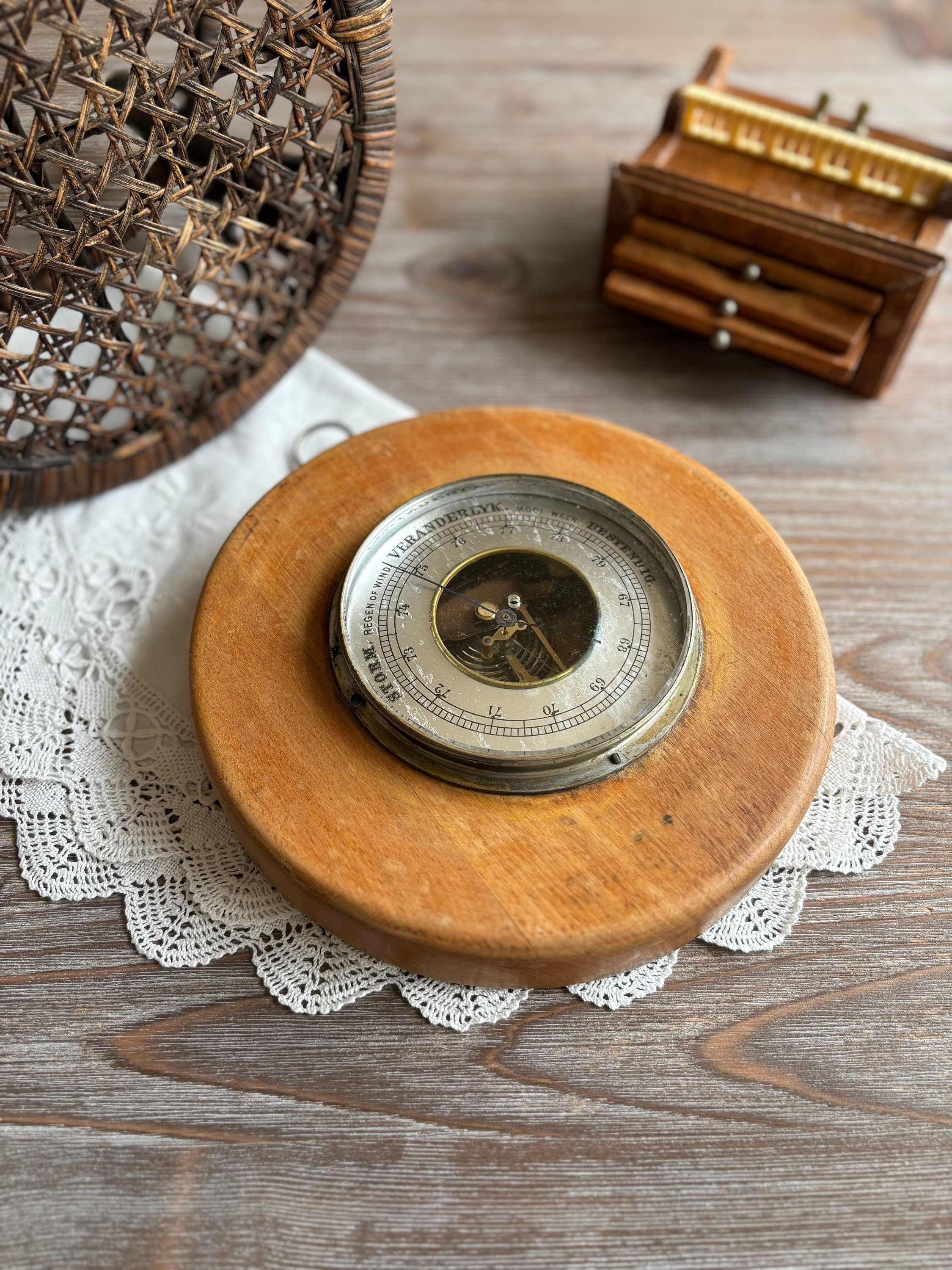Vintage Wooden Barometer, Solid Wood Frame, Mid Century Hanging Home ...