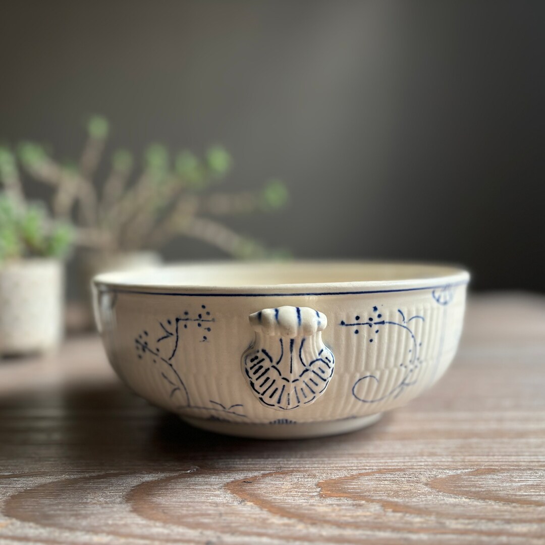 Vintage Copenhague Salad Bowl With Cowl Handles, Large Deep Serving