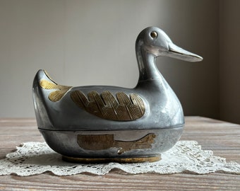 Vintage LARGE Pewter Brass Duck Trinket, Metal Vintage Vintage LARGE Pewter Brass Duck Trinket, Metal Vintage