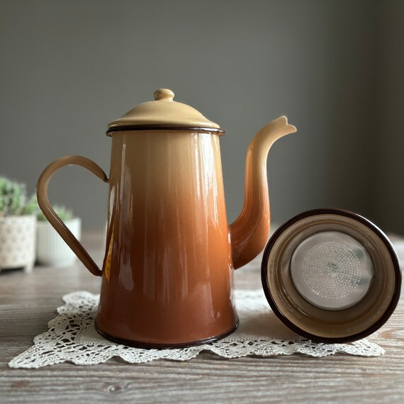 Antique enamel coffee pot hot sale