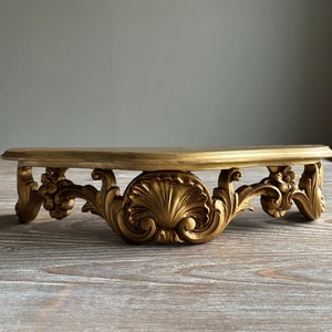 Vintage Giltwood wall mirror console, Baroque pediment, Carved wood gold wall decor, Cabinet pediment fronton cornice topper, Rococo