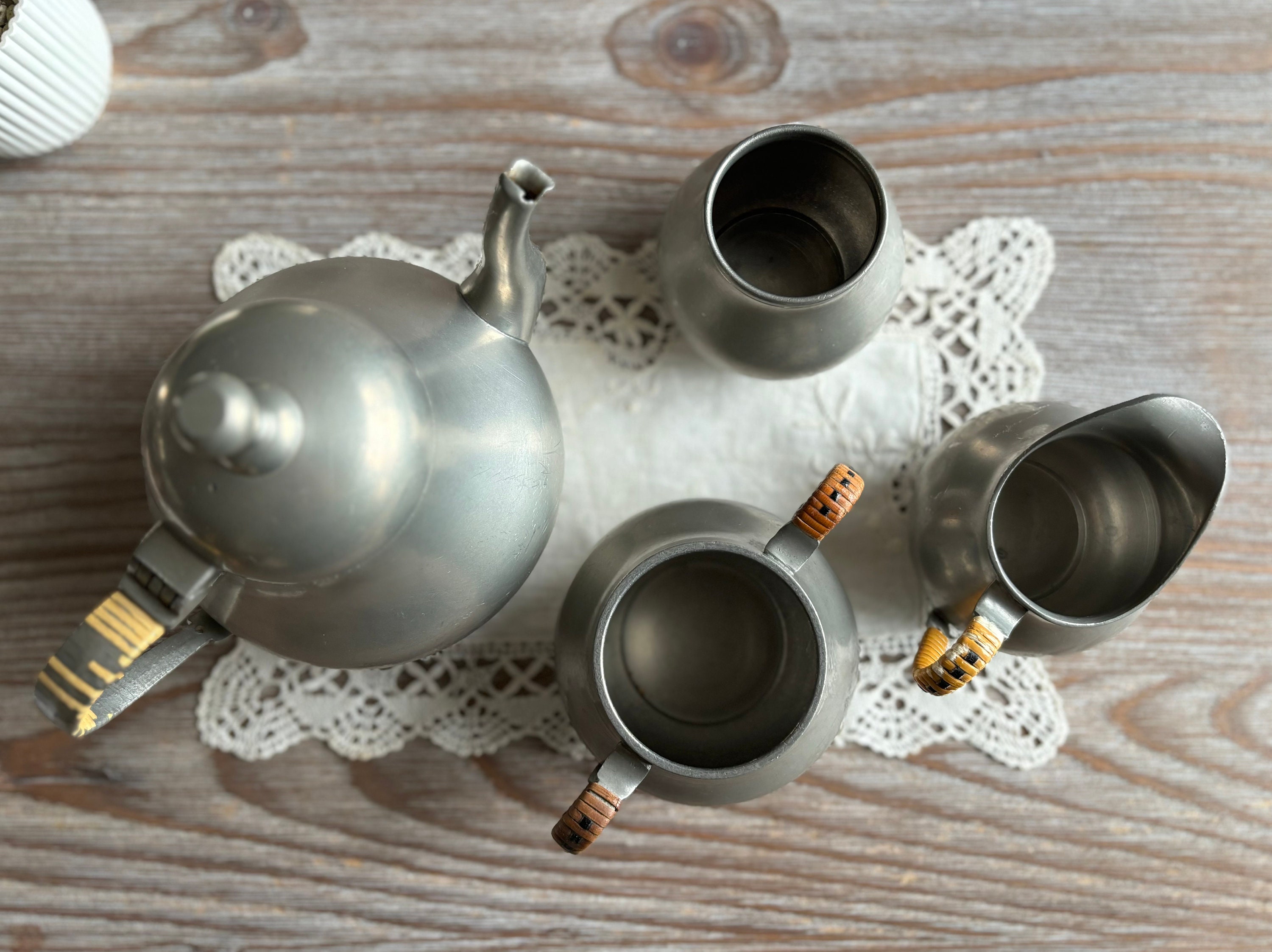 Vintage Pewter Tea Coffee Service Set, Pewter Tea Kettle Pot