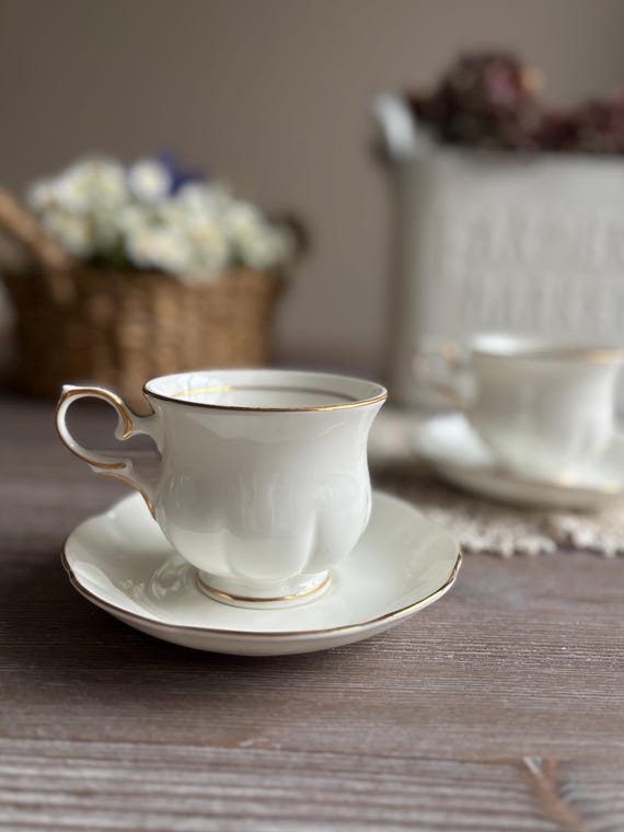 2 English Bone China Coffee Cups With Saucers, Cambridge Garden