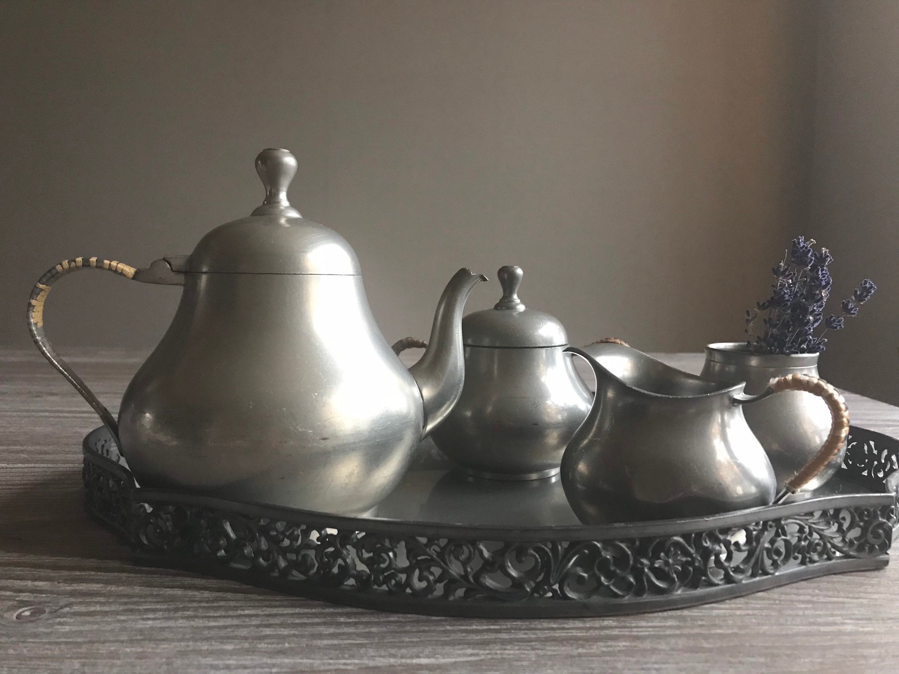 Vintage pewter tea coffee service set Pewter tea kettle pot Etsy