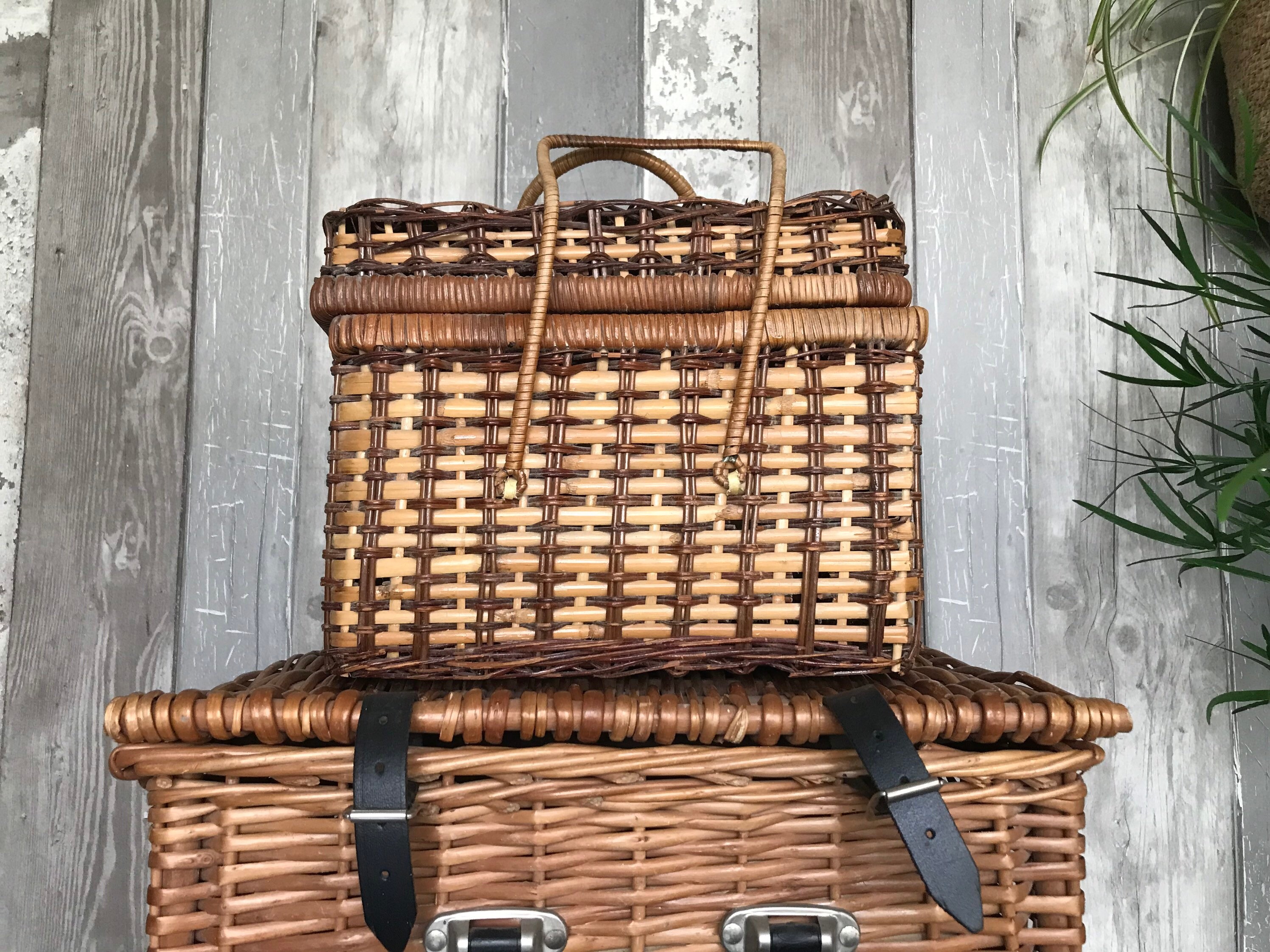 Vintage Wicker Picnic Basket Large Square Picnic Box With Etsy Australia