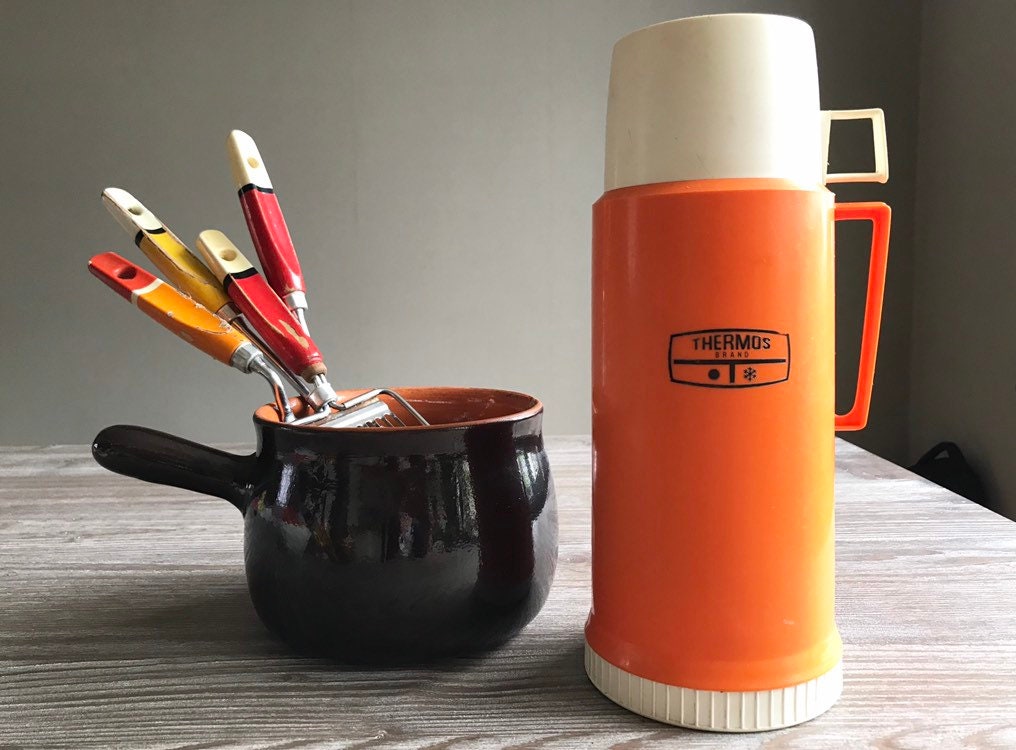 Vintage Thermos, 1970s Mid Century, Orange Plastic, Original Thermos Brand,  English Vintage Kitchenware, Retro Tableware, Thermos With Cup 