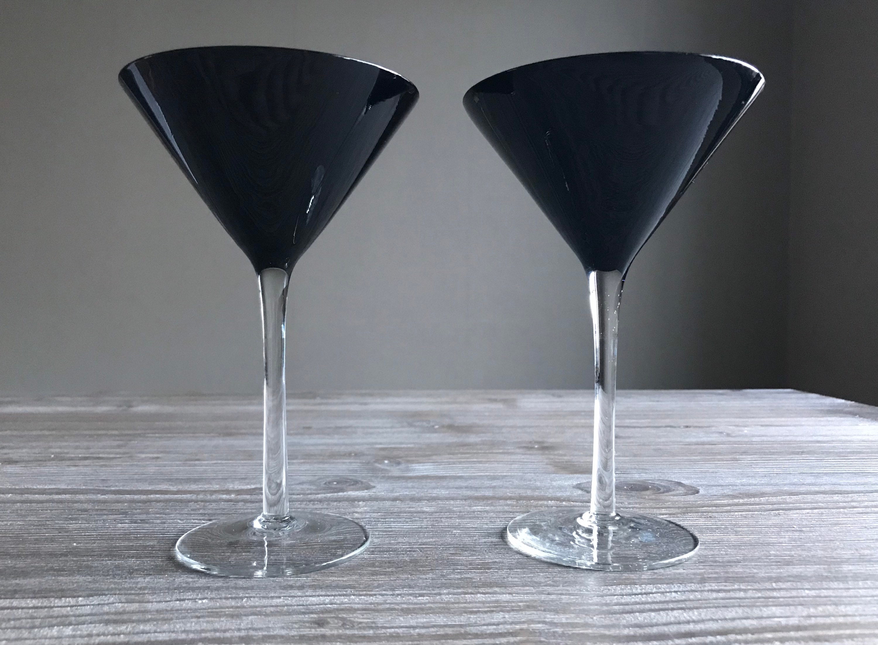 Vintage large martini glasses Black dark glass Long stem Etsy