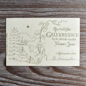 Cartolina olandese d'epoca 1956, biglietto di auguri di Capodanno e Natale, francobollo usato, Nieuwjaarskaart, Paesi Bassi, effimera di carta per diario spazzatura