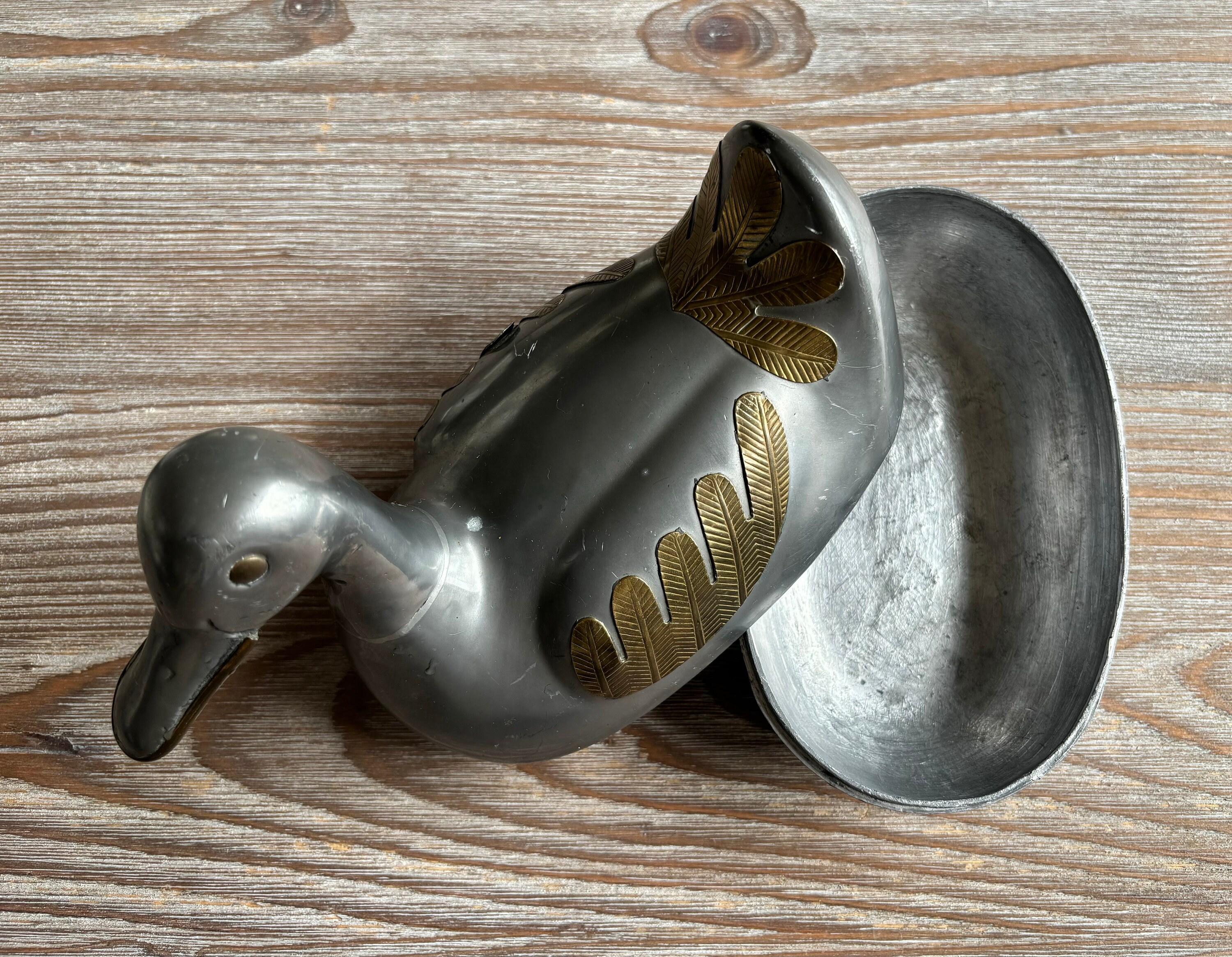 Vintage LARGE Pewter Brass Duck Trinket, Metal Vintage Vintage LARGE Pewter Brass Duck Trinket, Metal Vintage