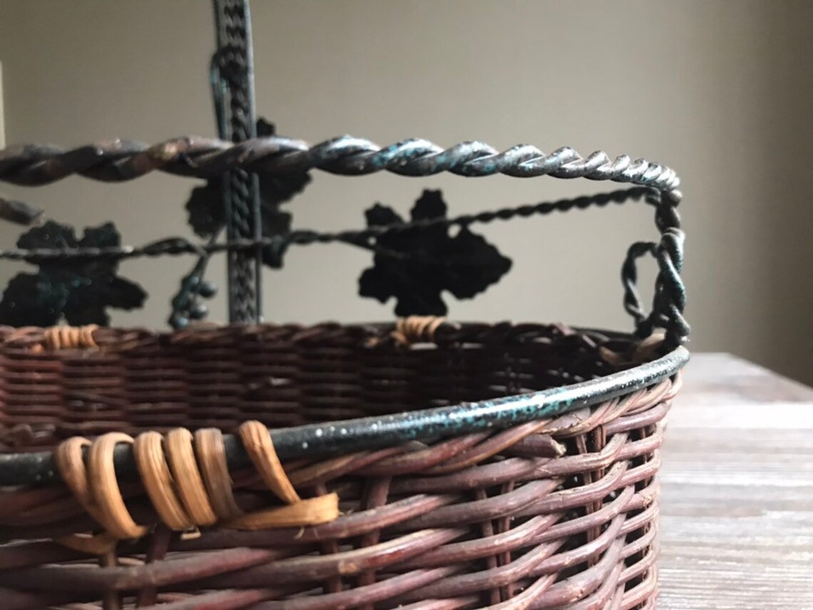 Vintage Wicker Basket With Metal Handle Decorative Basket Etsy Israel