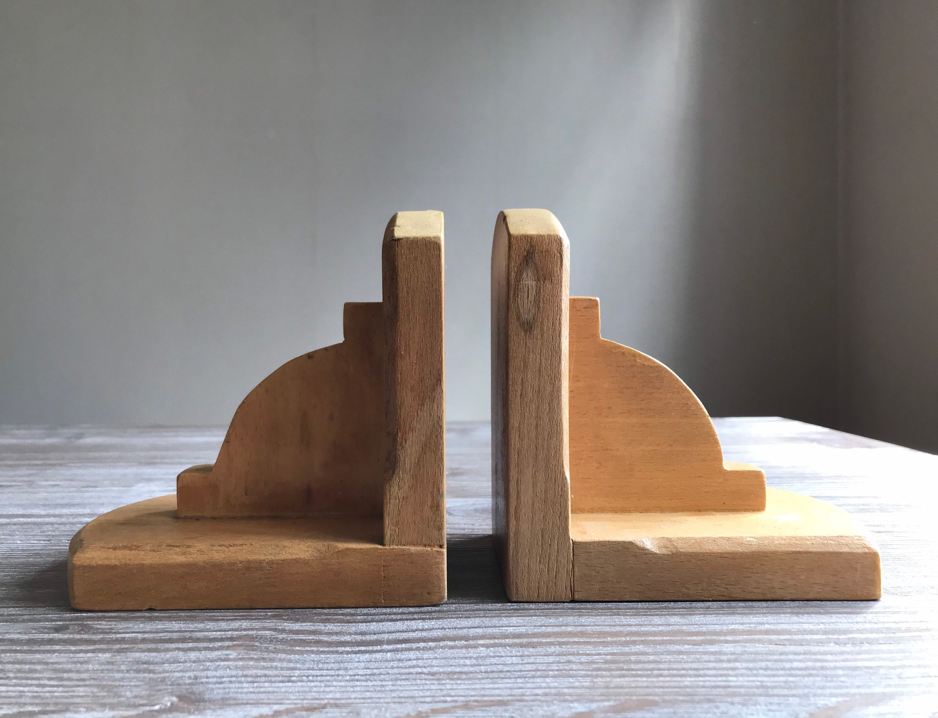 Vintage Wooden Bookends Set of 2 Light Wood Primitive Book Etsy UK