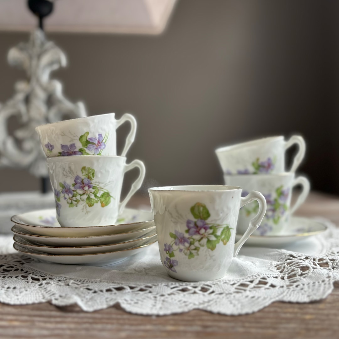 リモージュ くすみブルーの小花 枝物 カップソーサー Limoges