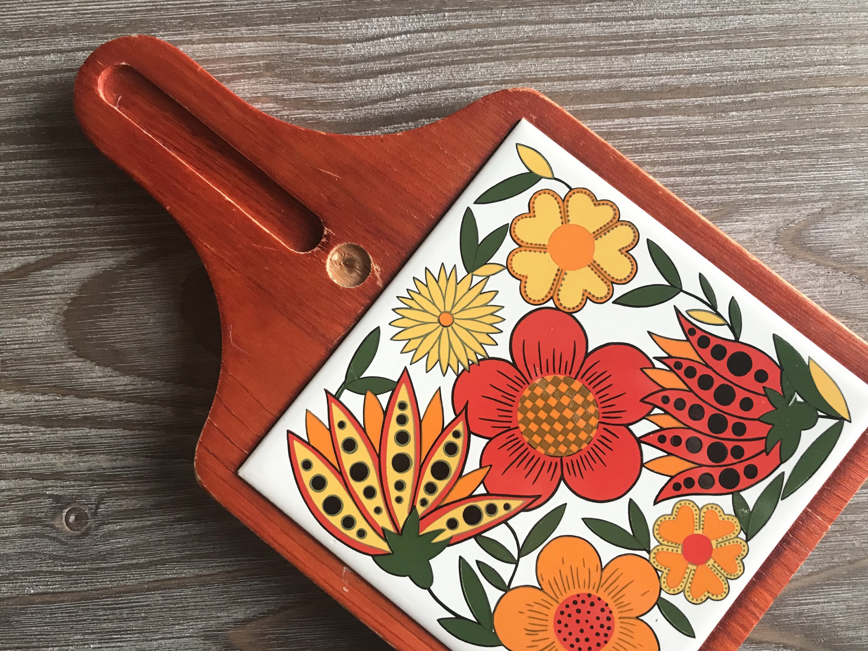 Vintage Wooden Ceramic Cutting Board, Wooden Chopping Block With