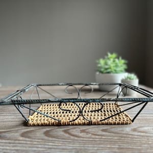 Vintage metal wicker basket or tray, Retro home decor, woven basket, country Farmhouse