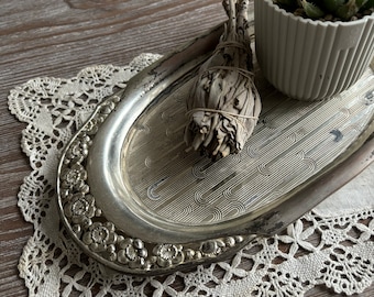 Vintage silverpated small metal tray, Small serving tray with floral roses design, country Farmhouse, Mid century Kitchenware, retro