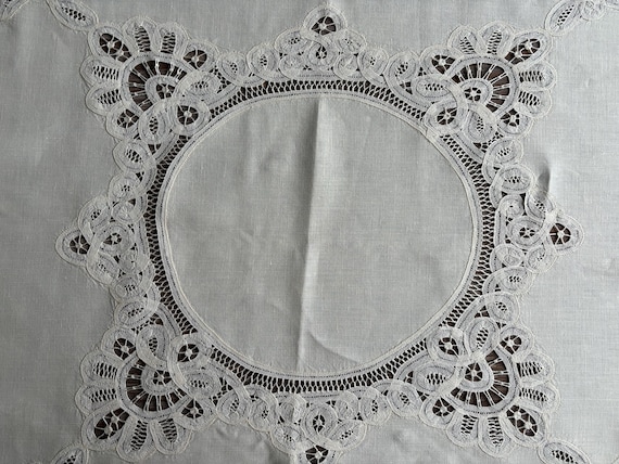 Vintage Hand Made Bobbin Lace Tablecloth, Fine White Cotton Round