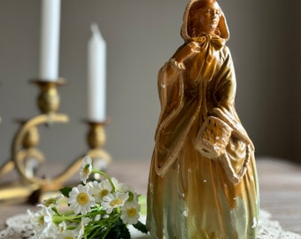 Vintage antique clay figurine, Woman Lady retro statuette, Girl in old dress, Vintage home decor, mid century statuette