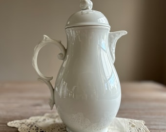 Vintage ceramic tea coffee pot, Ceramic whiteware white tea pot, Shabby chic vintage, retro mid century tableware