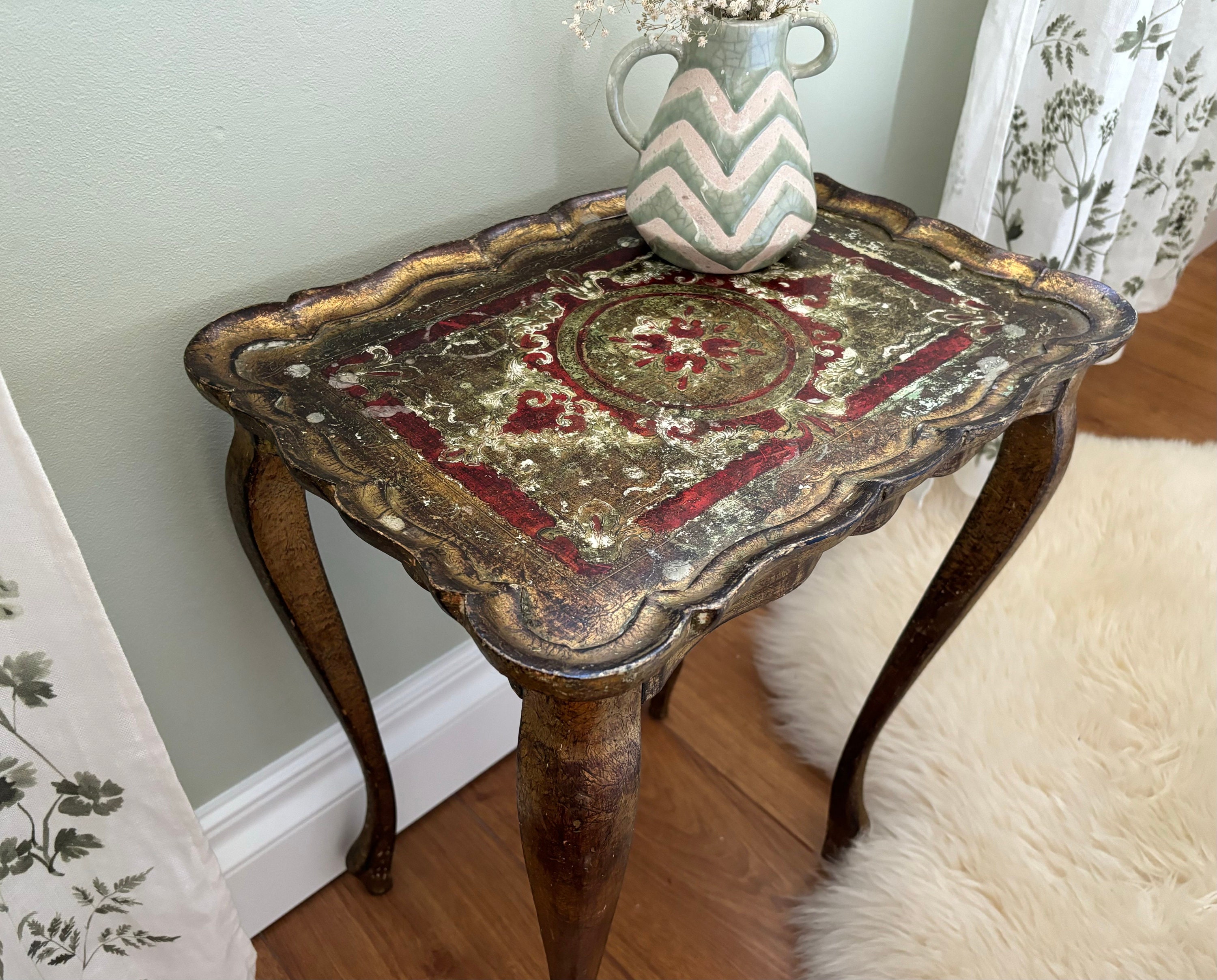 曲線脚のヴィンテージ フィレンツェ サイド テーブル、クイーン アン