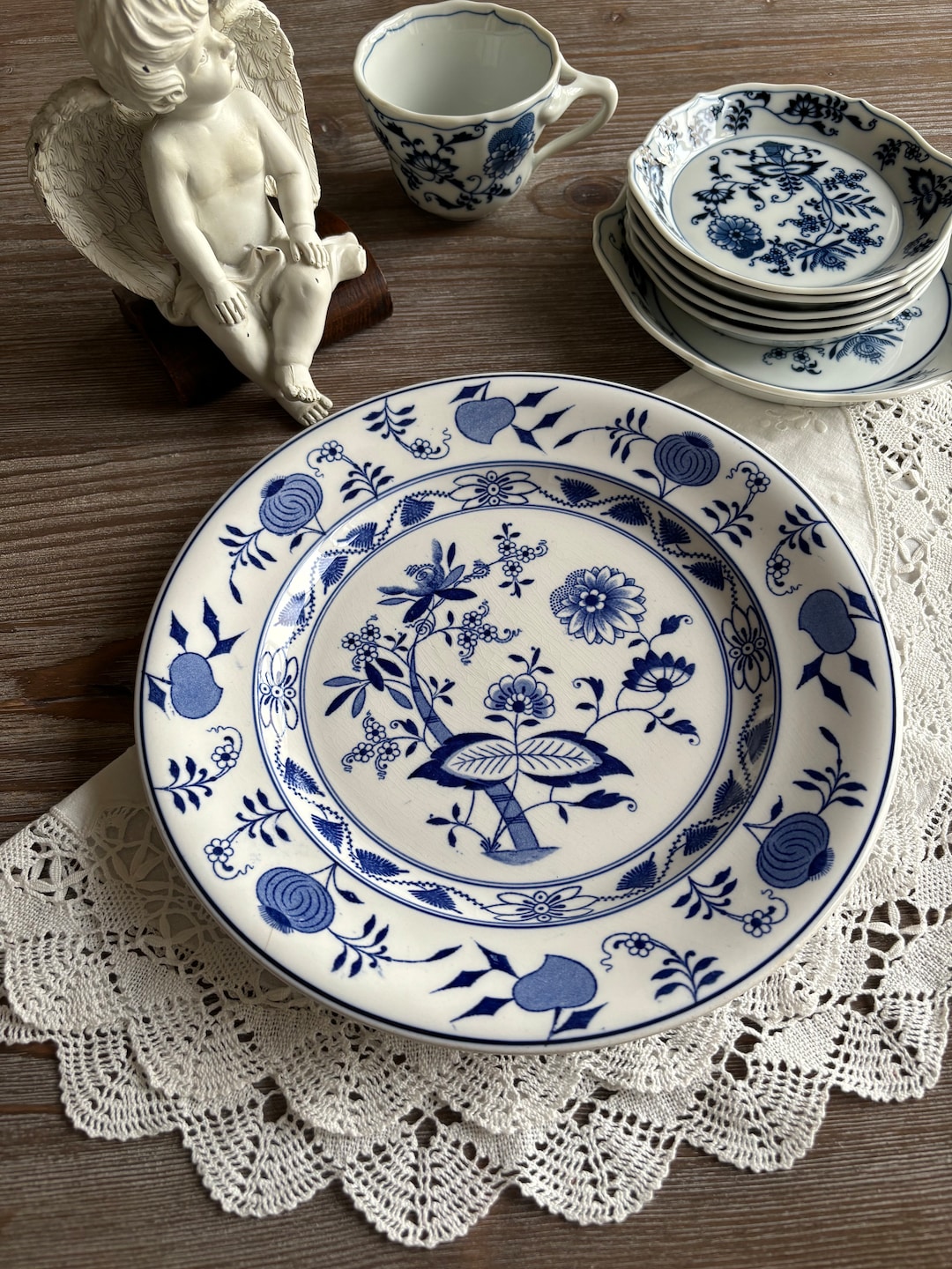 Buy Antique Original Blue Onion Ironstone Eating Plate, Villeroy Boch  Dresden, Mercury Stamp, Cobalt Blue White Whiteware, Country Farmhouse  Online in