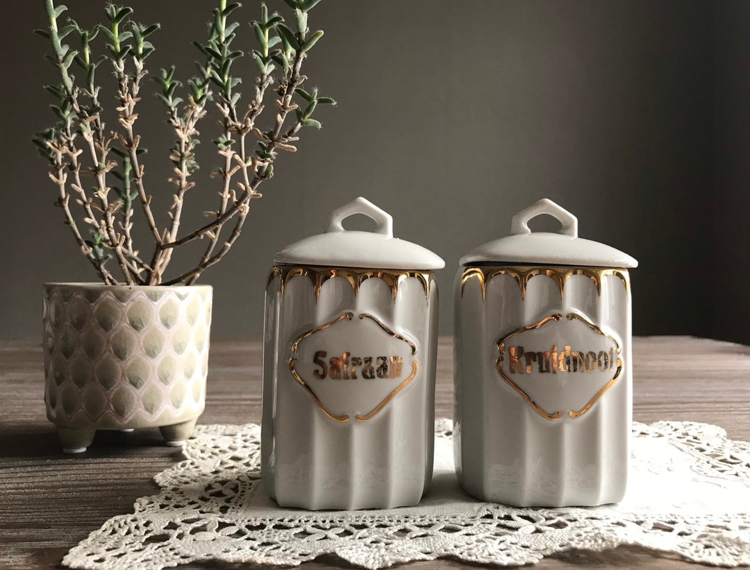 Vintage Small Ceramic Kitchen Storage Containers, Kitchen Spices Pot
