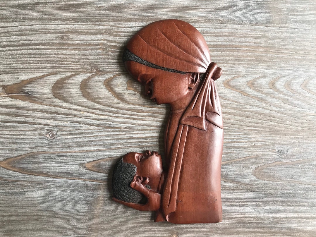Vintage Wooden Door Wall Decor, Mother and Child, Wood Decorative