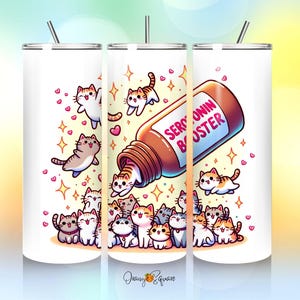 Serotonin Booster Cat 20 oz Tumbler Wrap - Cat Mom Graphic PNG - Cat Lover Sublimation Design - Happy Pills Tumbler Digital Design