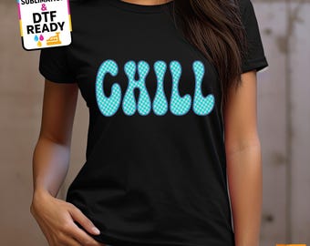 Chill PNG / Diseño tipográfico de perlas a cuadros azules / Transferencia por sublimación DTF UVDTF / Gráfico de camiseta Y2K de moda