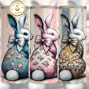 Adorable Coquette Easter Bunny Tumbler Wrap - 20oz Skinny Tumbler PNG - Grandmillennial Easter Sublimation Design - Vintage Retro