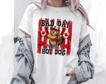 Giornata pessima per essere un hot dog PNG / Design a sublimazione del castoro per la festa del Canada / Maglietta canadese divertente / Clipart DTF UVDTF / Grafica patriottica del Canada