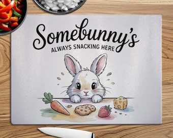 Siempre hay alguien comiendo aquí PNG / Tabla de cortar de vidrio con diseño de sublimación / Decoración de cocina con diseño de conejito (descarga digital) / Acuarela de Pascua