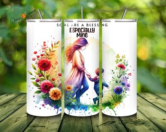 Sons Are A Blessing 20 OZ Skinny Tumbler Wrap Sublimation PNG Design Digital Instant Download Boy Mama Boy Mom