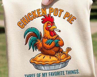 Torta salata di pollo PNG / Divertente design per maglietta con torta salata di pollo / Sublimazione con gioco di parole sul cibo / Design grafico per maglietta con gallo / Trasferimento DTF / Clipart UVDTF