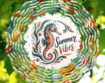 Molinillo de viento de caballito de mar PNG / Diseño de sublimación con ambiente veraniego / Molinillo de viento de playa y océano / Arte de conchas marinas costeras