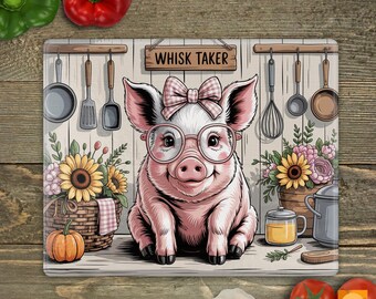 Tabla de cortar de cerdo con batidor de varillas, sublimación PNG, diseño de cocina de granja, clipart de granja