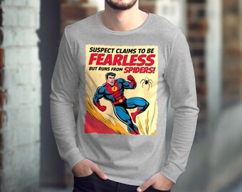Il sospettato afferma di essere impavido ma scappa dai ragni Design per maglietta in stile fumetto PNG - Compatibile con UVDTF/DTF - Sublimazione pop art vintage