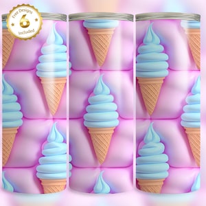 3D Puffy Ice Cream Tumbler Wrap - 20oz Skinny Sublimation PNG - Inflated Kawaii Pastel Digital Download