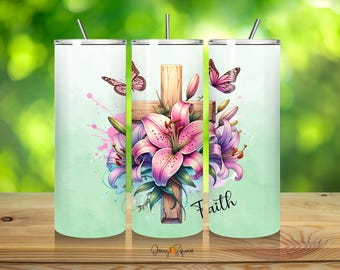 Faith - Christian 20 oz Tumbler Wrap PNG - Tumbler Design Sublimation Digital Downloads - Christian Bible Faith Tumbler Wrap