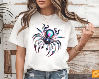 Holographische Neon Spinne PNG: Gothic Halloween Clipart (Digitaler Download)