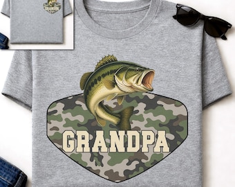 Design per sublimazione "Nonno che pesca al persico trota" / Maglietta con persico trota PNG / Grafica regalo per pescatori / Trasferimento DTF / Clipart UVDTF