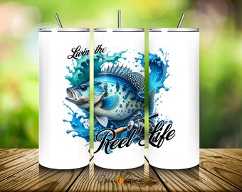 The Reel Life Crappie Fish 20 oz Tumbler Wrap - Fishing Digital File - Crappie Fishing Design-Digital DOWNLOAD - Fisherman Tumbler