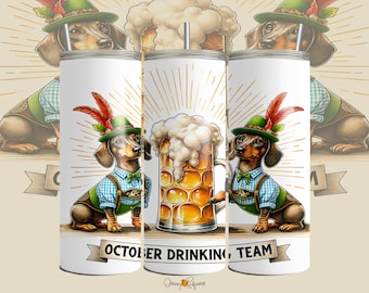 Oktober trinken Team Deutscher Dachshund Oktoberfest 20 oz Tumbler Wrap - Sublimationsdesign PNG für Bier Festival Tumbler - Beer Dog
