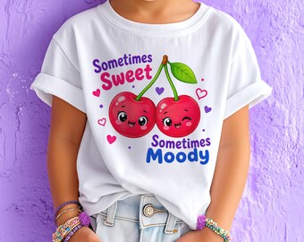 A volte dolce, a volte lunatico PNG / Design carino per maglietta per bambini con ciliegie / Sublimazione di frutta kawaii / Trasferimento DTF / Clipart UVDTF