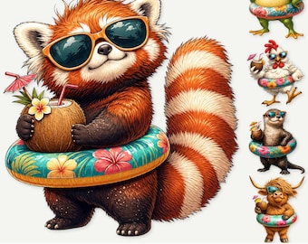 Summer Animal Bundle PNG | Tropical Animal Clipart Bundle | Sublimation | DTF UVDTF Designs | Capybara Frog Hedgehog Highland Cow & More