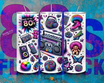 80's Baby Sublimation Tumbler Wrap - Digital Download for Retro Fans - Nostalgic Eighties Baby - 1980s Made Me 20oz Tumbler Wrap PNG Design