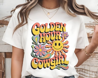 Golden Hour Cowgirl PNG Retro Western Sublimation Design | Groovy Country Girl Shirt | DTF Transfer | UVDTF Clipart