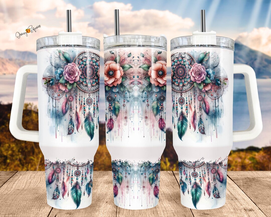 Boho Dreamcatcher Floral 40 Oz Tumbler Wrap - 40oz Quencher Sublimation ...
